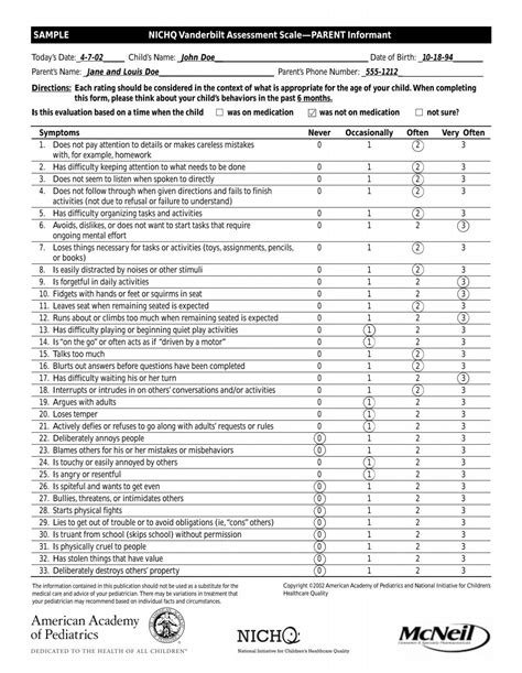 Vanderbilt Scale Parent Scoring at Carol Santana blog