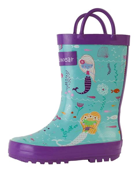 Oaki Kids Rubber Rain Boots with Easy-On Handles for Boys Girls ...