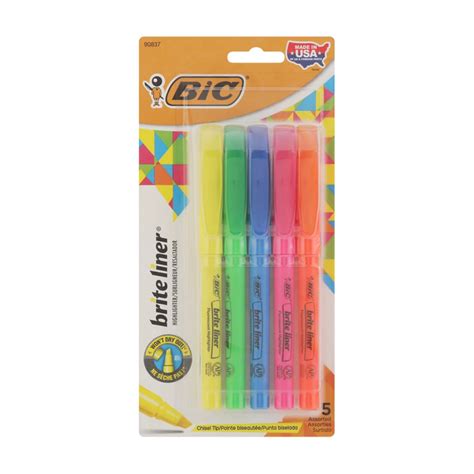 Buy BIC Brite Liner Chisel Tip Highlighters, Pack of 5 from Dollar ...