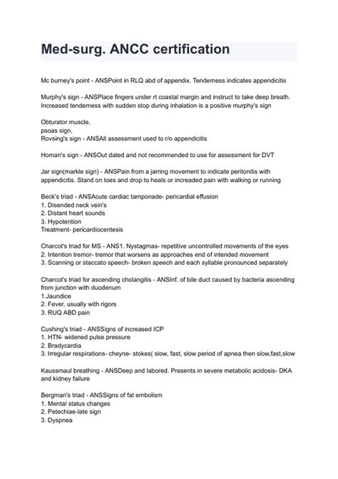 Med-surg. ANCC certification questions and answers A+ score assured ...