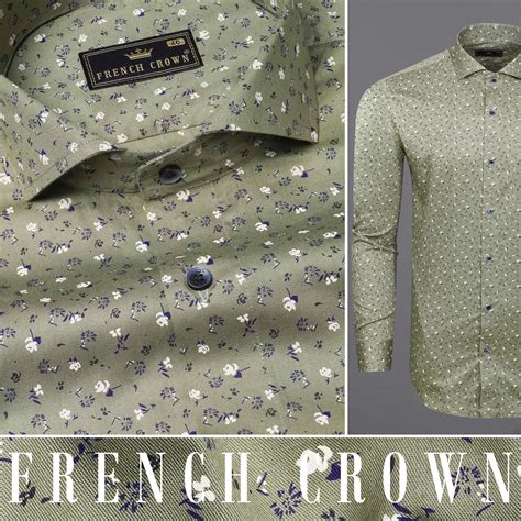 Sage Green Floral Formal/Casual Prints Premium Cotton Shirt For Men ...