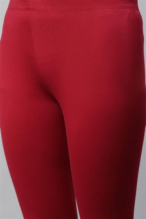 Buy Elleven Women's Red Solid Skinny Fit Cotton Tights With Slip On ...