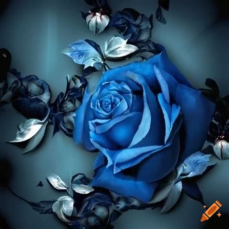 Gothic background with blue and silver roses
