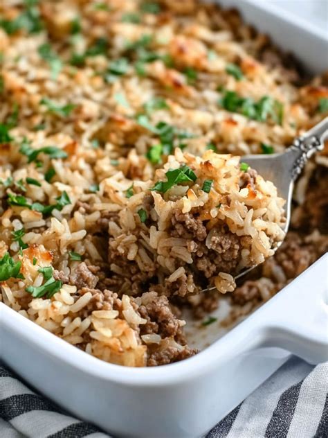 French Onion Ground Beef and Rice Casserole