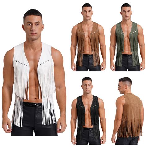 Cheap Mens Western Cowboy Vintage Faux Suede Tassel Vest Tops Open ...