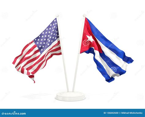 Two Waving Flags of United States and Cuba Stock Illustration ...