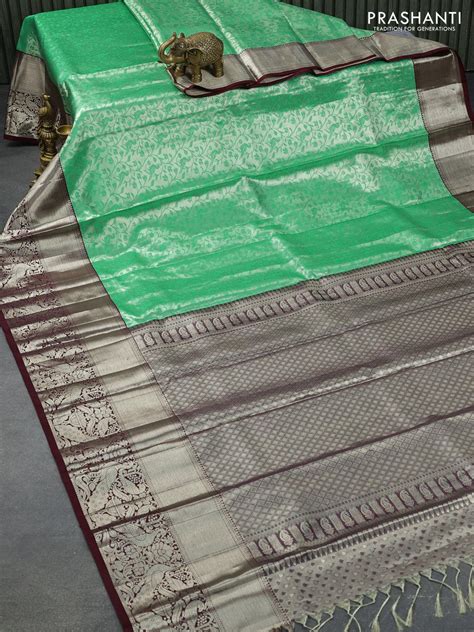 Pure kanjivaram tissue silk saree teal green and deep maroon with allo ...