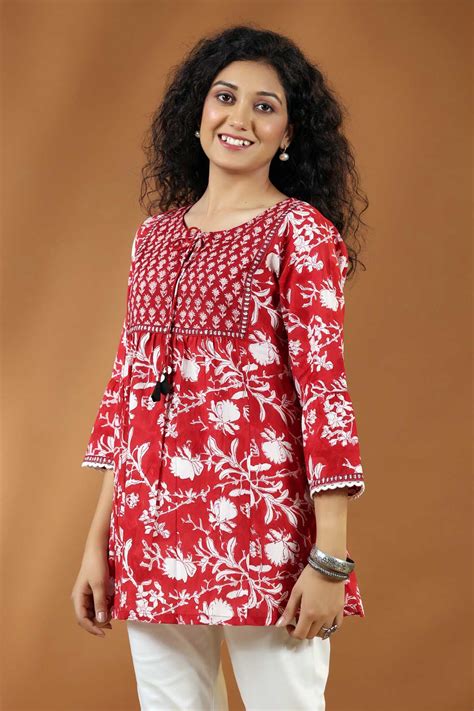 Short Length A-Line Kurti In Red Color | Cotras