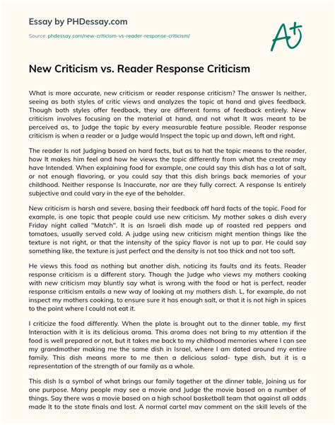 New Criticism Vs. Reader Response Criticism Essay Paper Example ...