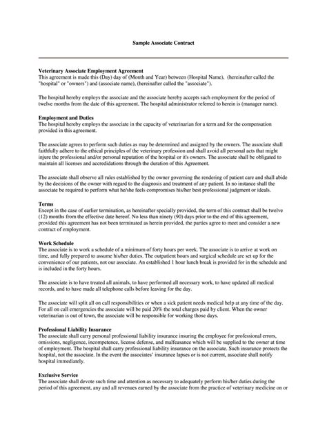 Sample Associate Contract - Blank Fillable Template | Fill Out, Print ...