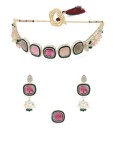 ZAVERI PEARLS Multi Colour Multistrand Beaded Cluster Choker Necklace ...