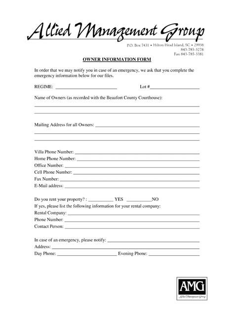 Fillable Online Owner Information Form - balliedhiltonheadcomb Fax ...
