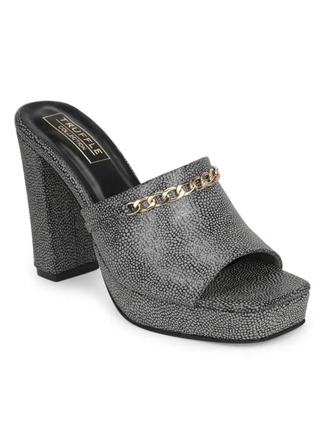 Black PU High Block Heel Chained Mules (TC-SLC-R1012-BLK) – Truffle ...