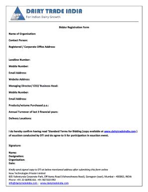 Fillable Online DAIRY TRADE INDIA For Indian Dairy Growth Bidder ...