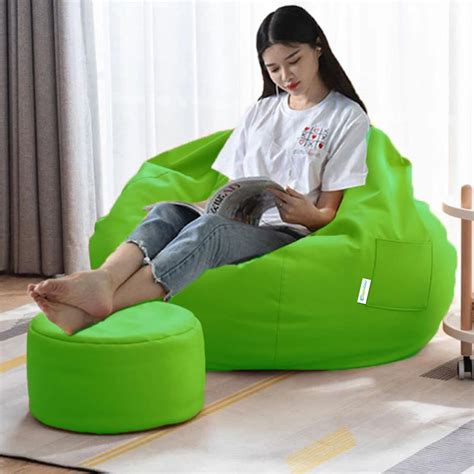 COZY RABBIT Faux Leather Bean Bag Filled with Beans with Relaxing ...