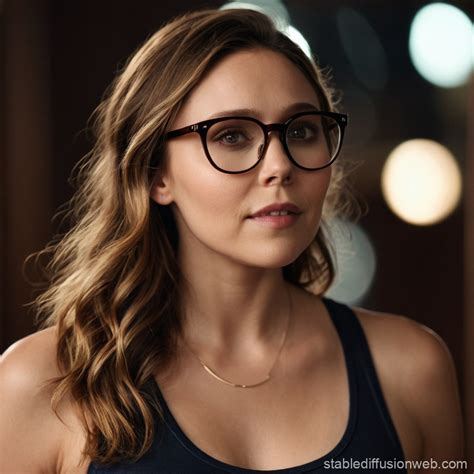 young elizabeth olsen wear glasses and tanktop Prompts | Stable ...