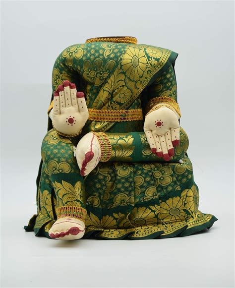 Buy Puja N Pujari Fabric made Varalakshmi Idol Green and Gold Saree ...