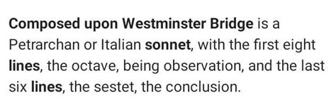each line if the sonnet upon Westminster bridge contains? - Brainly.in
