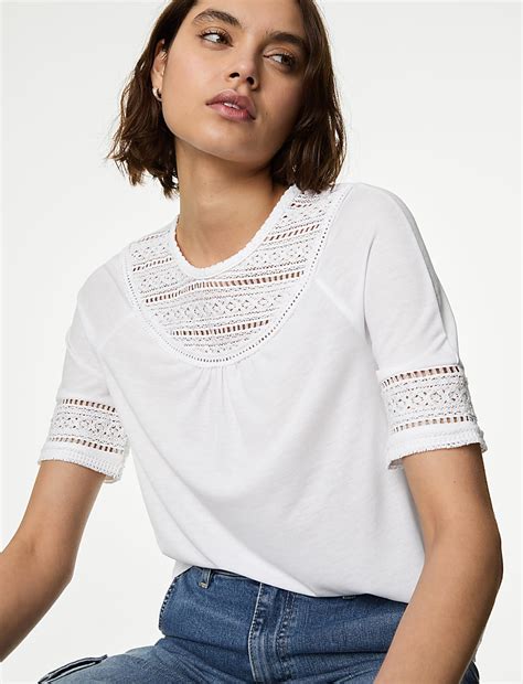 Buy Jersey Lace Insert Top at Marks & Spencer