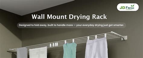 JD FRESH Metal Foldable Wall Mount Cloth Drying Stand with 30 Feet Rope ...