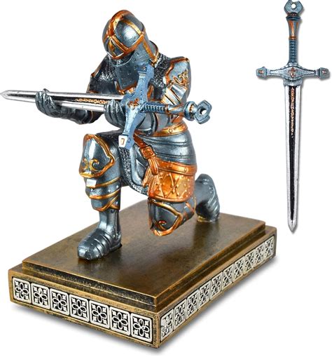 Amazon.com: MACLARONX Knight Pen Holder with Sword Kneeling King's ...