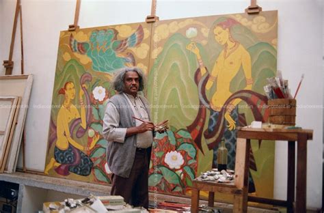 Buy A.Ramachandran, Modern Indian Painter painting on a canvas in his ...