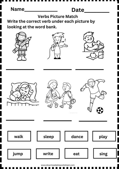 Verbs Worksheet for Kids 的图像结果