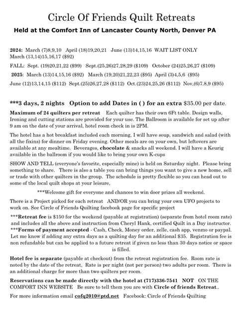 Circle of friends Quilting retreats, Comfort Inn Lancaster County North ...