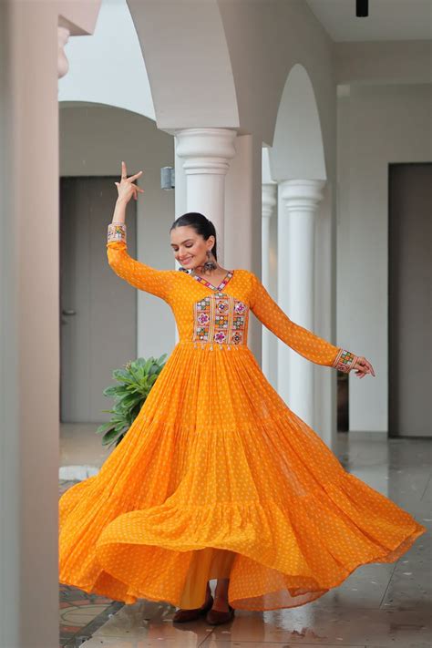 Bandhani Print Kutchi Patchwork Gown in Faux Georgette Full