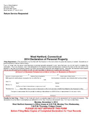 West Hartford, Connecticut 2014 Declaration Of Personal Property ...