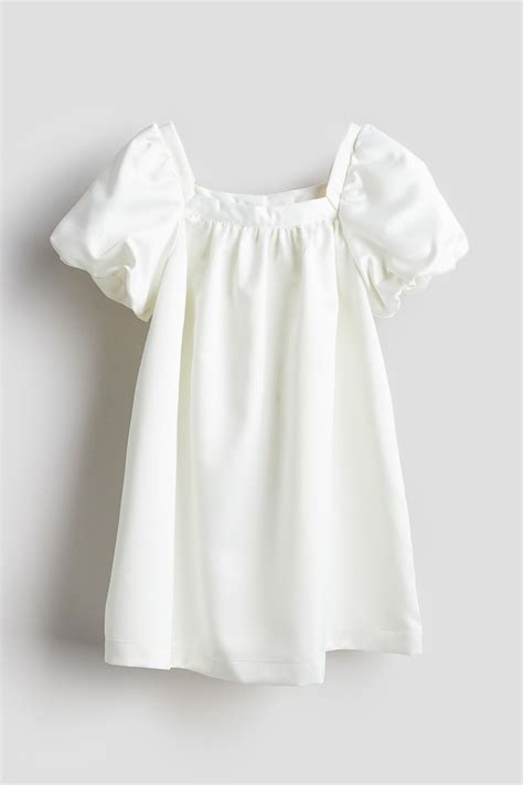 White Balloon-sleeved satin dress for kids | H&M IN