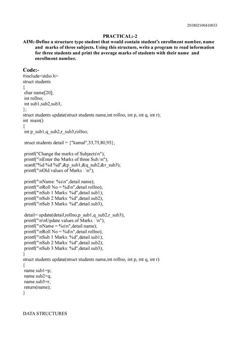Pr2 - Data Structure - 201802100410033 PRACTICAL:- AIM:-Define a ...