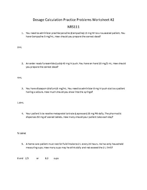 Dosage Calculation Practice Problems With Answers