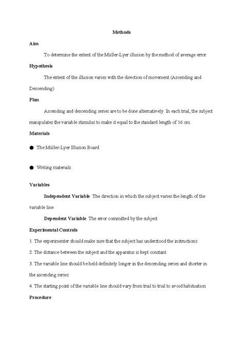 Müller-Lyer Illusion Methodology - Methods Aim To determine the extent ...