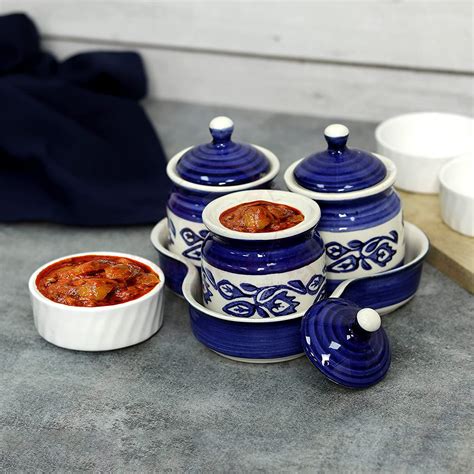Buy Kraftlik Handicrafts Ceramic Jars with Lid and Holding Tray ...
