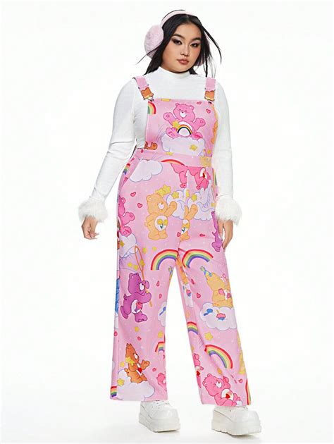 ROMWE X Care Bears Plus Size Cartoon Bear And Rainbow Print Pinafore ...