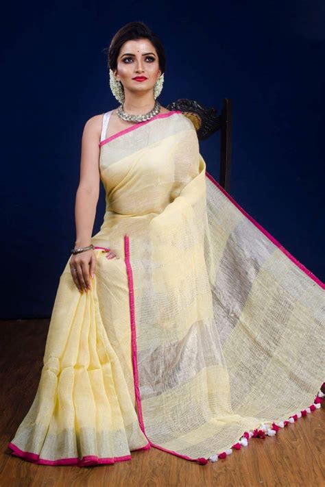 Yellow 100 Count Pure Linen Sarees – Dailybuyys
