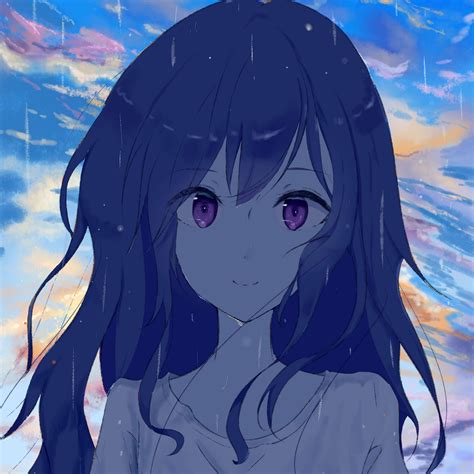 Download wallpaper 2780x2780 girl, glance, t-shirt, rain, drops, anime ...