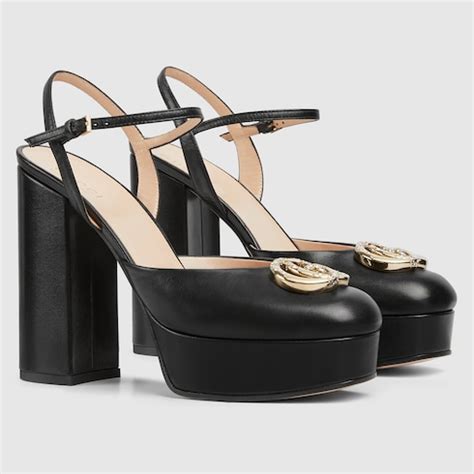 Escarpins compensés avec Double G en cristaux pour femme en cuir noir ...