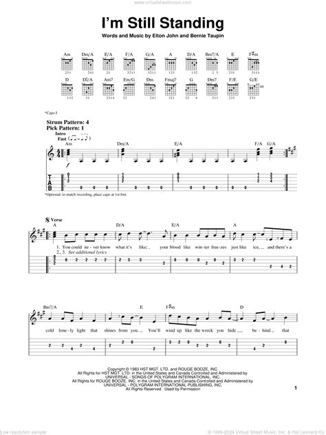 John - I'm Still Standing sheet music for guitar solo (easy tablature)