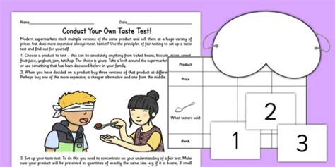 Image result for Taste Test Worksheet