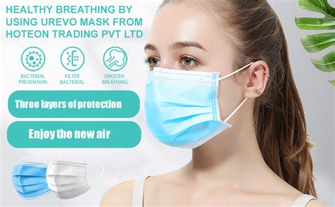 Hoteon Urevo Mask 3ply Disposable Face Masks Pack, Bacterial Filtration ...