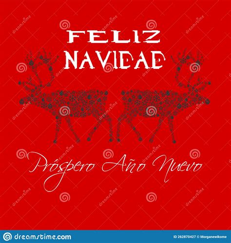 Red Wish Card Written in Spanish with 2 Black Reindeers with Stars and ...