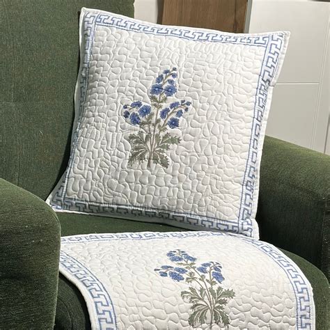 Neelam Bagh Hand Block Print Cushion Covers - Quilted (Set of 2 ...