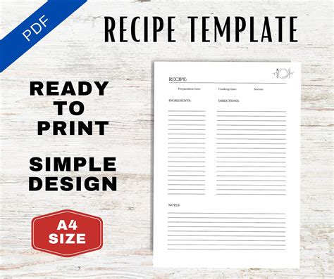 Blank Recipe Book Printable PDF | A4 | Family Cookbook Template | Clean Simple Cookbook Template ...
