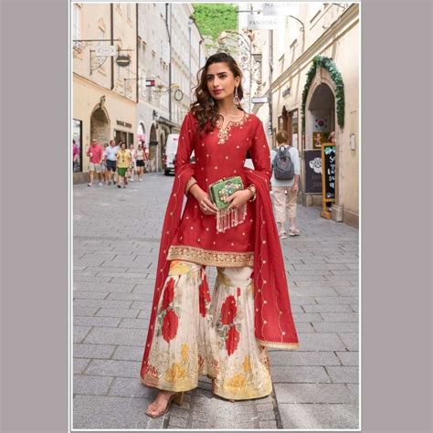 Designer Maroon Real Chinon Party Wear Sharara Suit for Women – Fashionpur