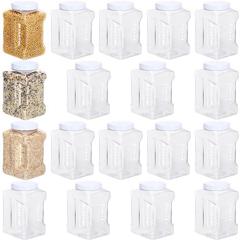 Gerrii 18 Pcs 1 Gallon Plastic Jars with Cap Clear Storage Containers ...
