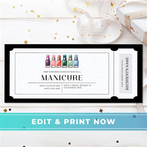 Manicure Gift Voucher Template, Editable Nail Salon Gift Card ...