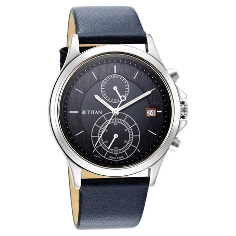 Buy Online Titan Workwear Blue Dial Dual Time Leather Strap watch for ...