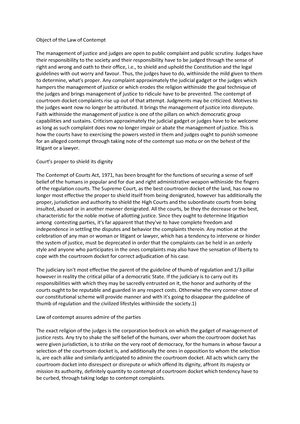 Object of the Law of Contempt - Judges have their responsibility to the ...